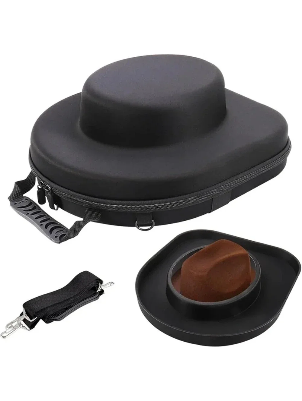 🆕️Cowboy Hat Case Crushproof Hard Hat Box Travel Organizer Strap Western Fedora